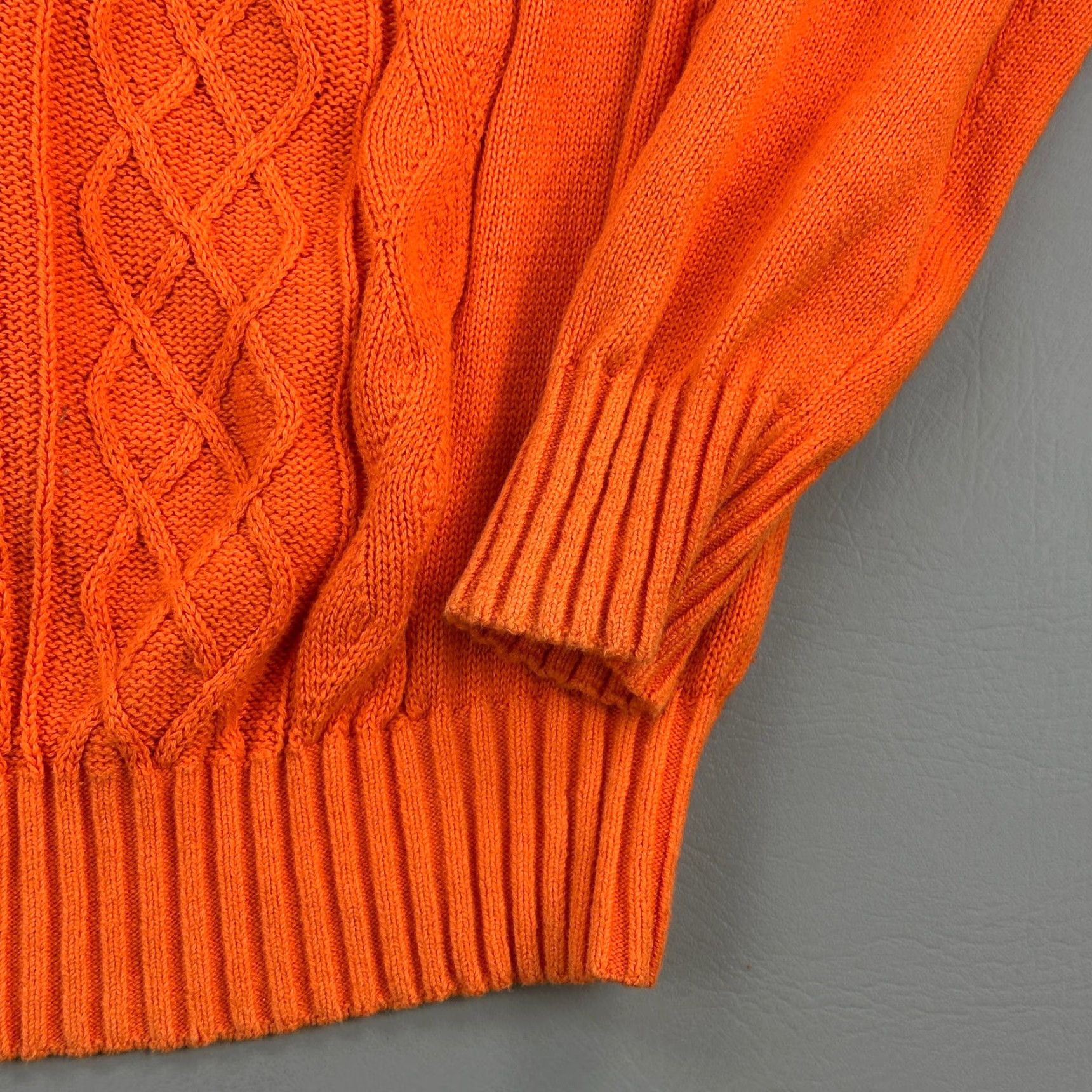Lacoste Lacoste Mens Orange Vintage Washed Cable Knit Pullover Sweater 7 (XL) Preppy" Size US XL / EU 56 / 4 - 3 Thumbnail