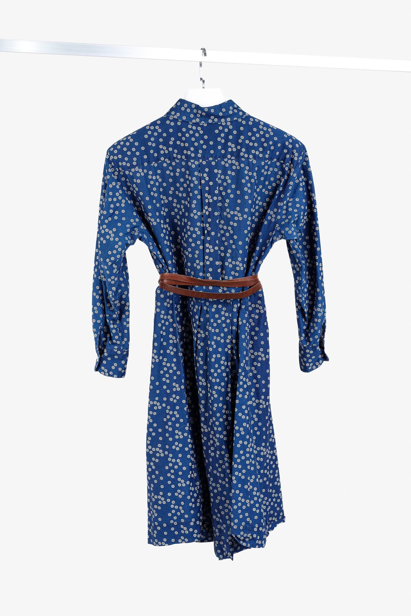 Designer Erika Cavallini SS/15 Blue Daisy Cotton Belted Shirt Dress Size XS / US 0-2 / IT 36-38 - 2 Thumbnail