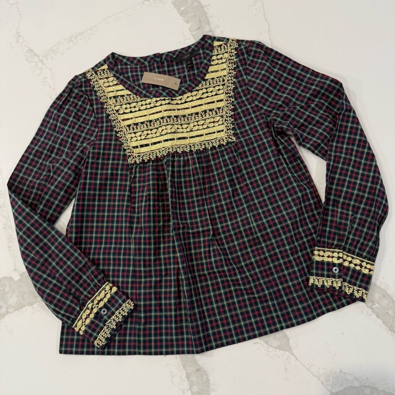 J.Crew J. Crew NWT Embroidered Plaid Peasant Holiday Top Womens XS Size XS / US 0-2 / IT 36-38 - 3 Thumbnail