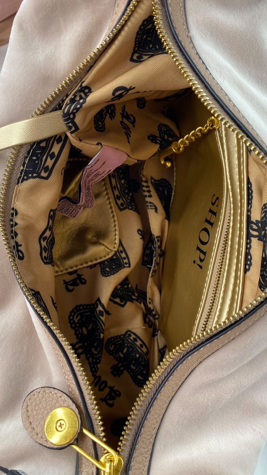 Juicy Couture Juicy Couture Dark Sand Crest Velour Hobo Bag Size ONE SIZE - 9 Thumbnail