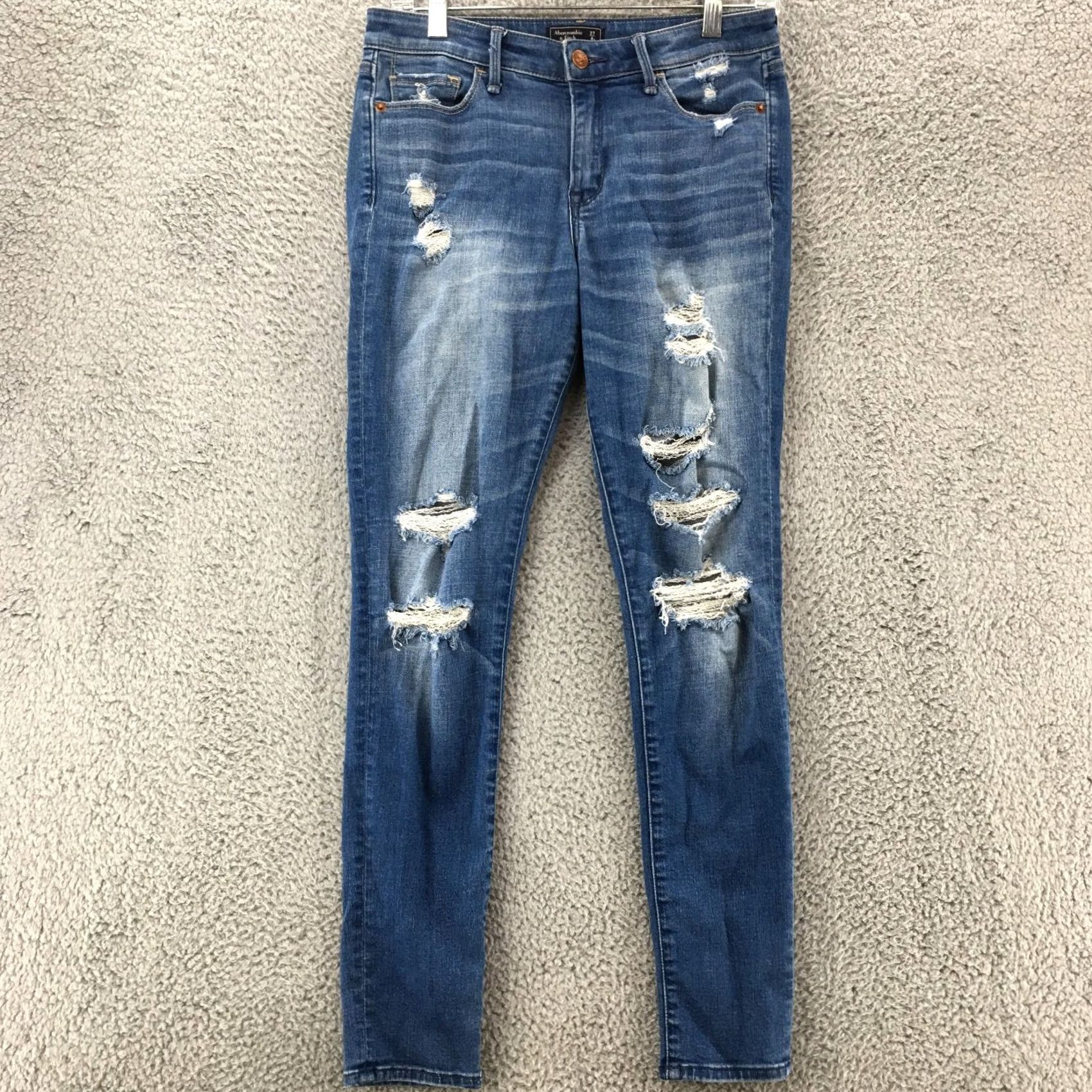 Abercrombie & Fitch Abercrombie & Fitch Harper Super Skinny Jeans Womens 27 Blue Denim Distressed Jeans Regular Womens Size 27" / US 4 / IT 40 - 2 Thumbnail