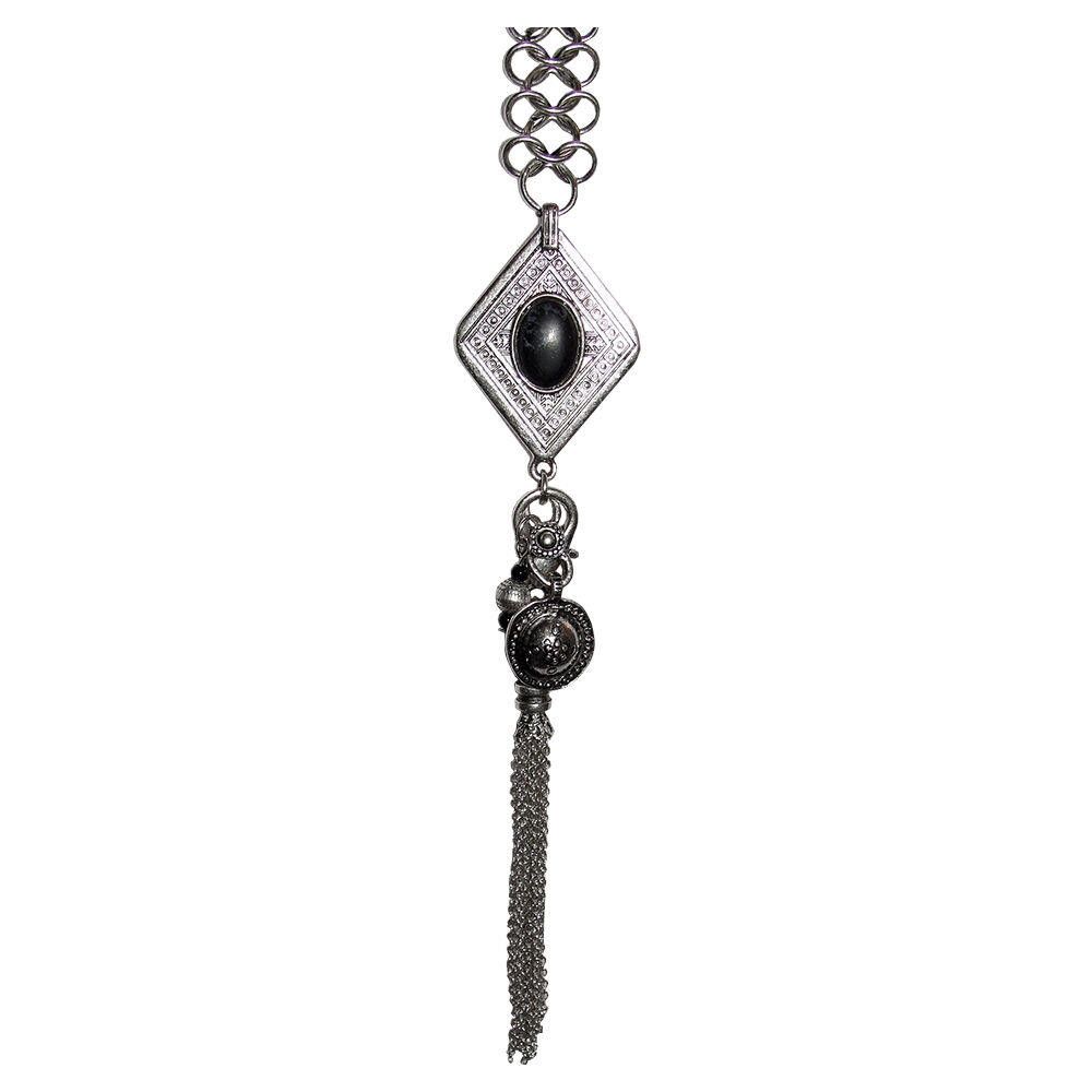 Designer New Silver Tone Bedouin Inspired Obsidian Dangle Necklace Size ONE SIZE - 4 Thumbnail