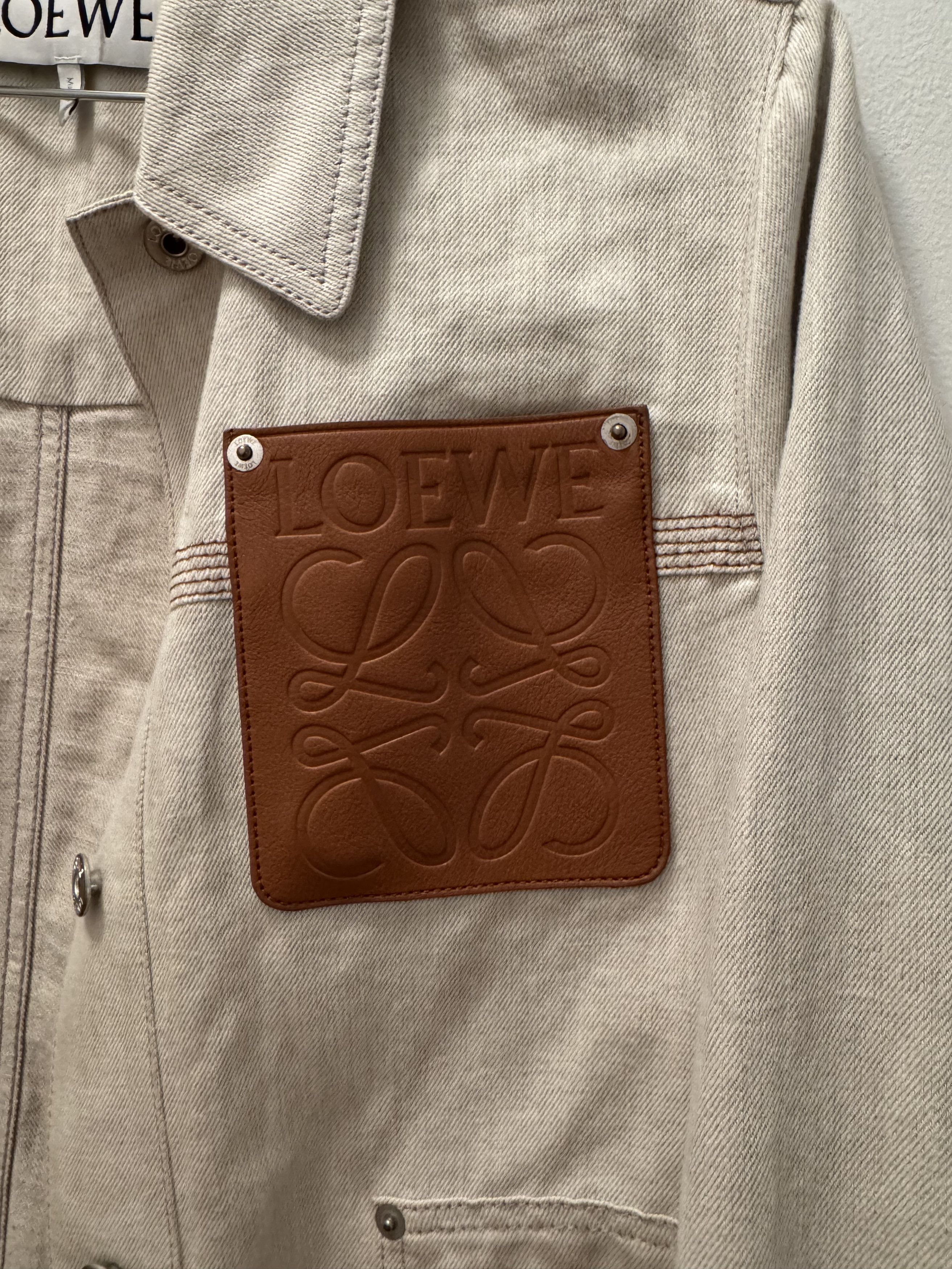 Loewe Asymmetric leather-trim cotton+linen workwear anagram jacket Size XS / US 0-2 / IT 36-38 - 5 Thumbnail
