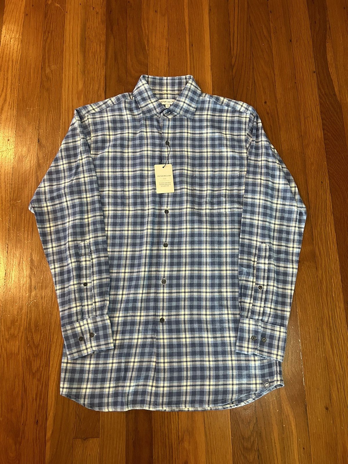 Peter Millar Peter Millar Crown Navy Blue Plaid Cotton Button Down Size US S / EU 44-46 / 1 - 1 Thumbnail