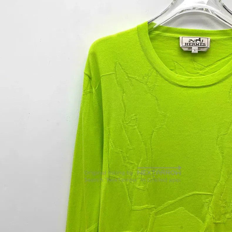 Hermes Hermes Neon Green Horse Jacquard Cotton Crew Neck Long Sle Size US L / EU 52-54 / 3 - 3 Thumbnail