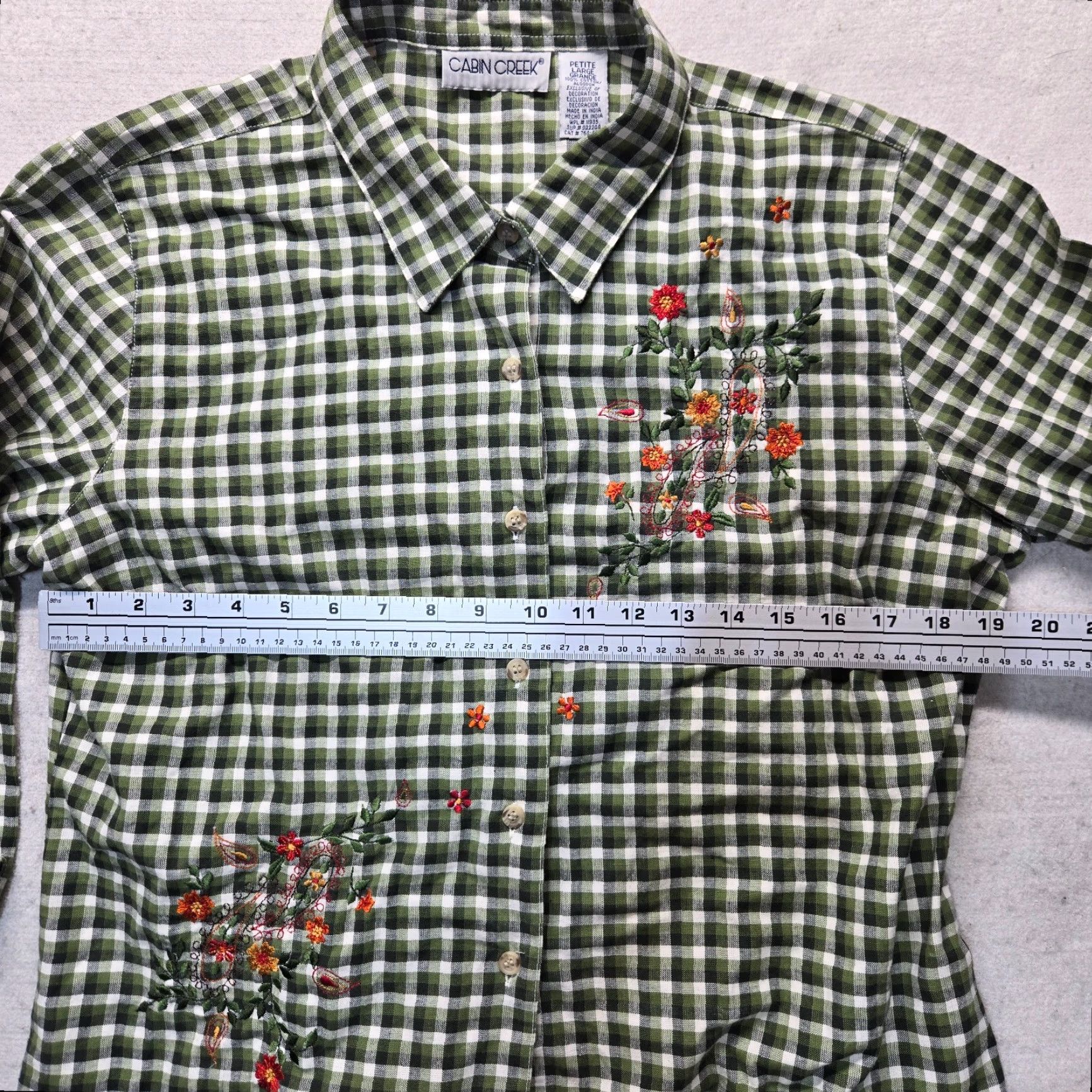 Olive Cabin Creek Shirt Blouse Button Up Green Olive Checkered Embroidery Adult PL Size L / US 10 / IT 46 - 5 Thumbnail