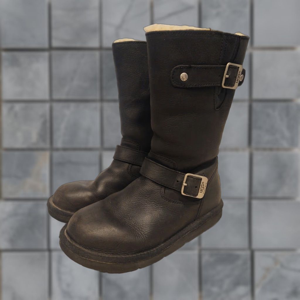 UGG Kensington Classic Leather Boots F3010G Black Size 6 Boots Pre-owned Double Buckle Women Leather Classic Kensington Brown US 6