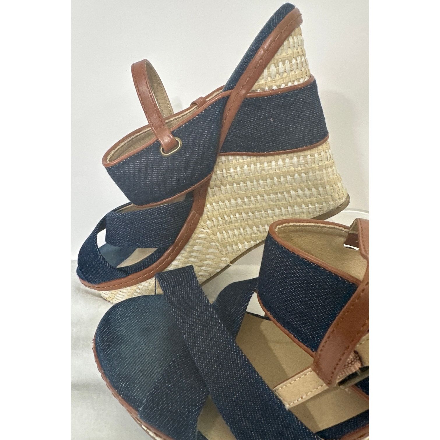 Chinese Laundry Chinese Laundry Blue Denim Tan Leather Wedge Shoes 8/38 .5 Size US 8.5 / IT 38.5 - 3 Thumbnail