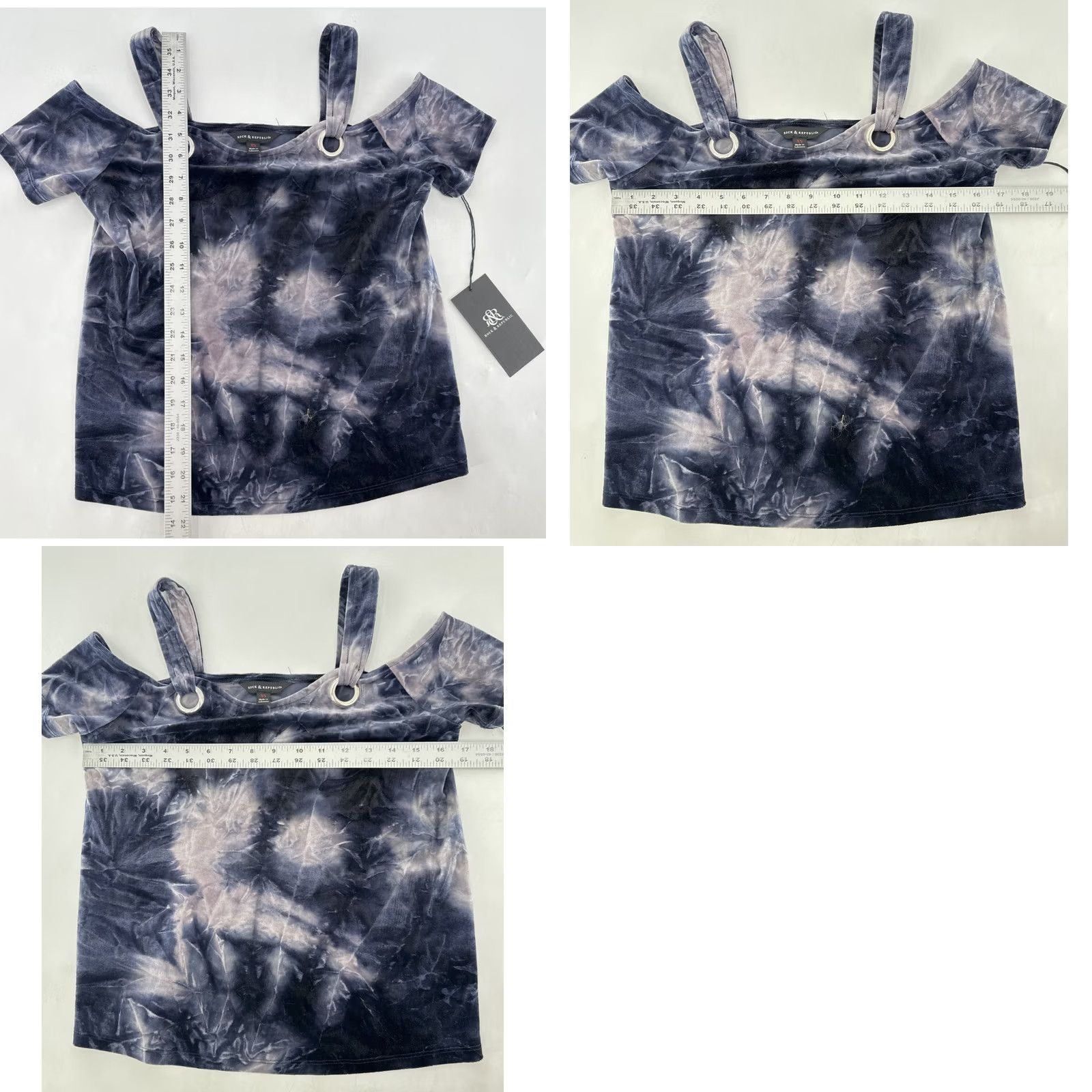 Vintage Rock&Republic Rock & Republic Shirt Womens XS Blue Velvet Tie Dye Cold Shoulder Metallic Mayhem Grunge Punk Blouse Top Tunic Strap Grommet Size XS / US 0-2 / IT 36-38 - 8 Thumbnail