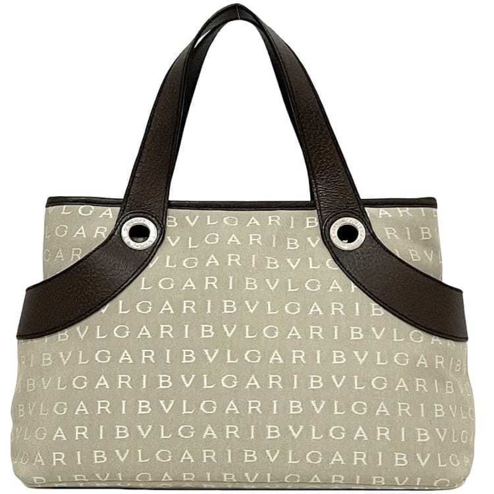 Bvlgari Tote Bag Lolita Ec-23116 Beige Brown Mania Canvas Leather Women's