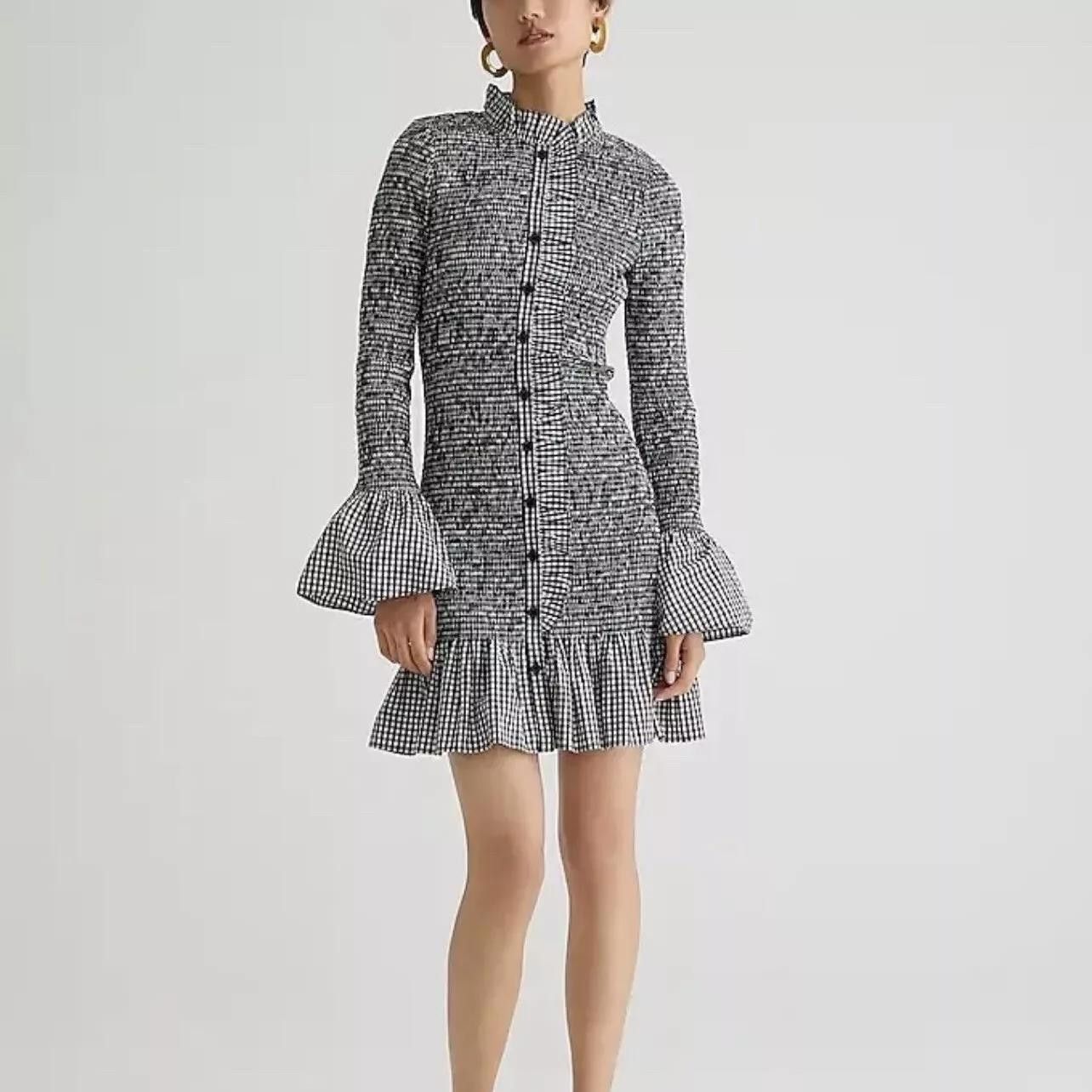 J.Crew J.Crew Organic Cotton Gingham Ruffle Shirt Dress - XS Size XS / US 0-2 / IT 36-38 - 1 Thumbnail