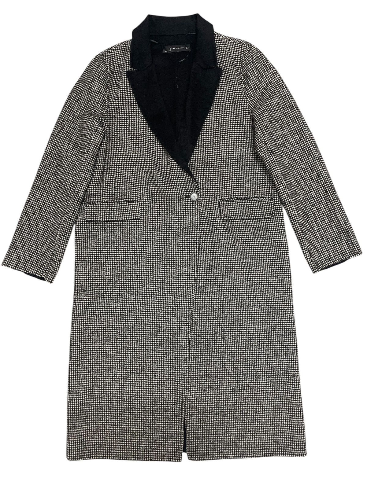 Zara Zara Women’s Monochrome Checkered Long Coat - Single Button Size L / US 10 / IT 46 - 1 Thumbnail