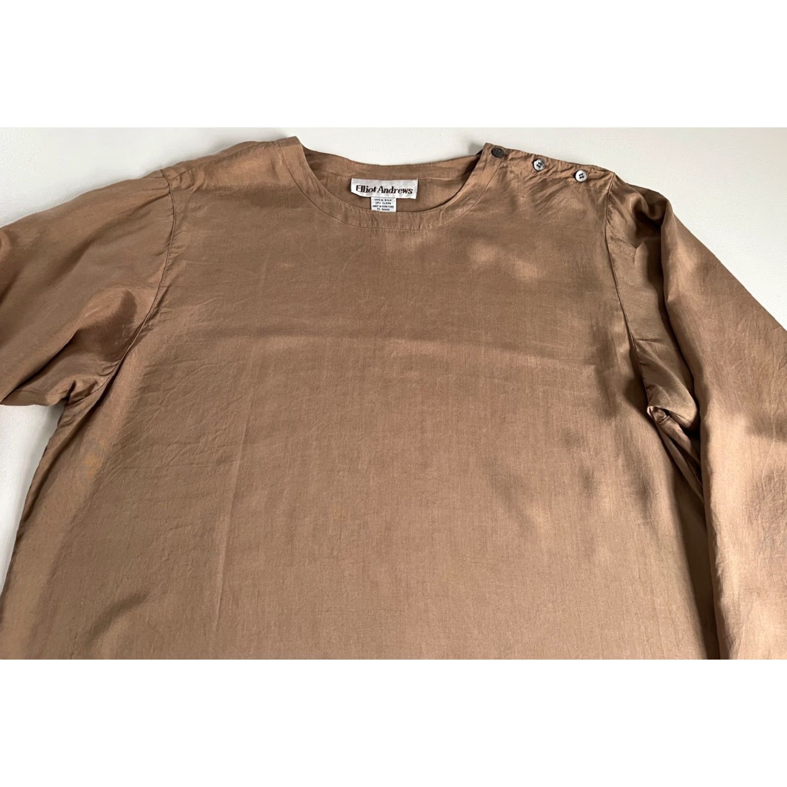 Vintage VINTAGE Women's Elliot Andrews Blouse Shirt 90s Silk Long Sleeve Sz 8 Brown Capricious Style Women’s Size M / US 6-8 / IT 42-44 - 6 Thumbnail