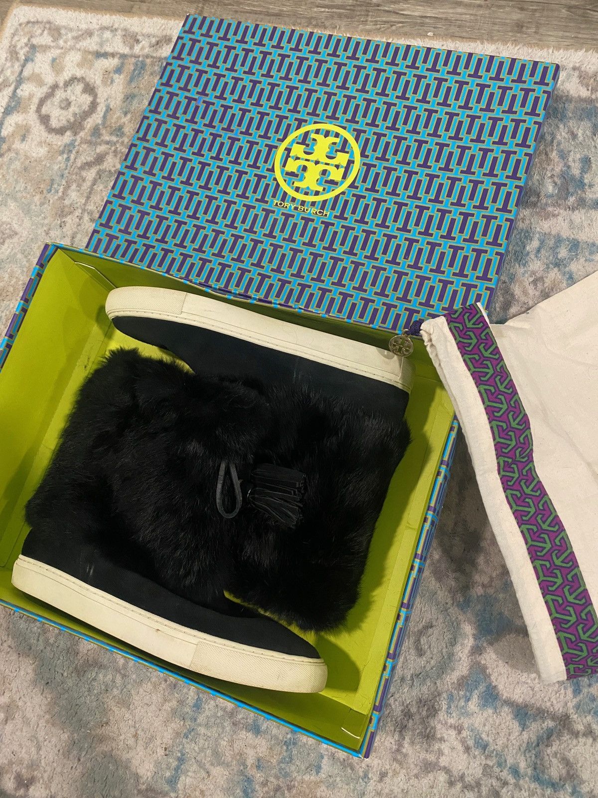 Tory Burch Tory Burch black Anjelica boots rabbit fur split suede Size US 11 / IT 41 - 1 Thumbnail