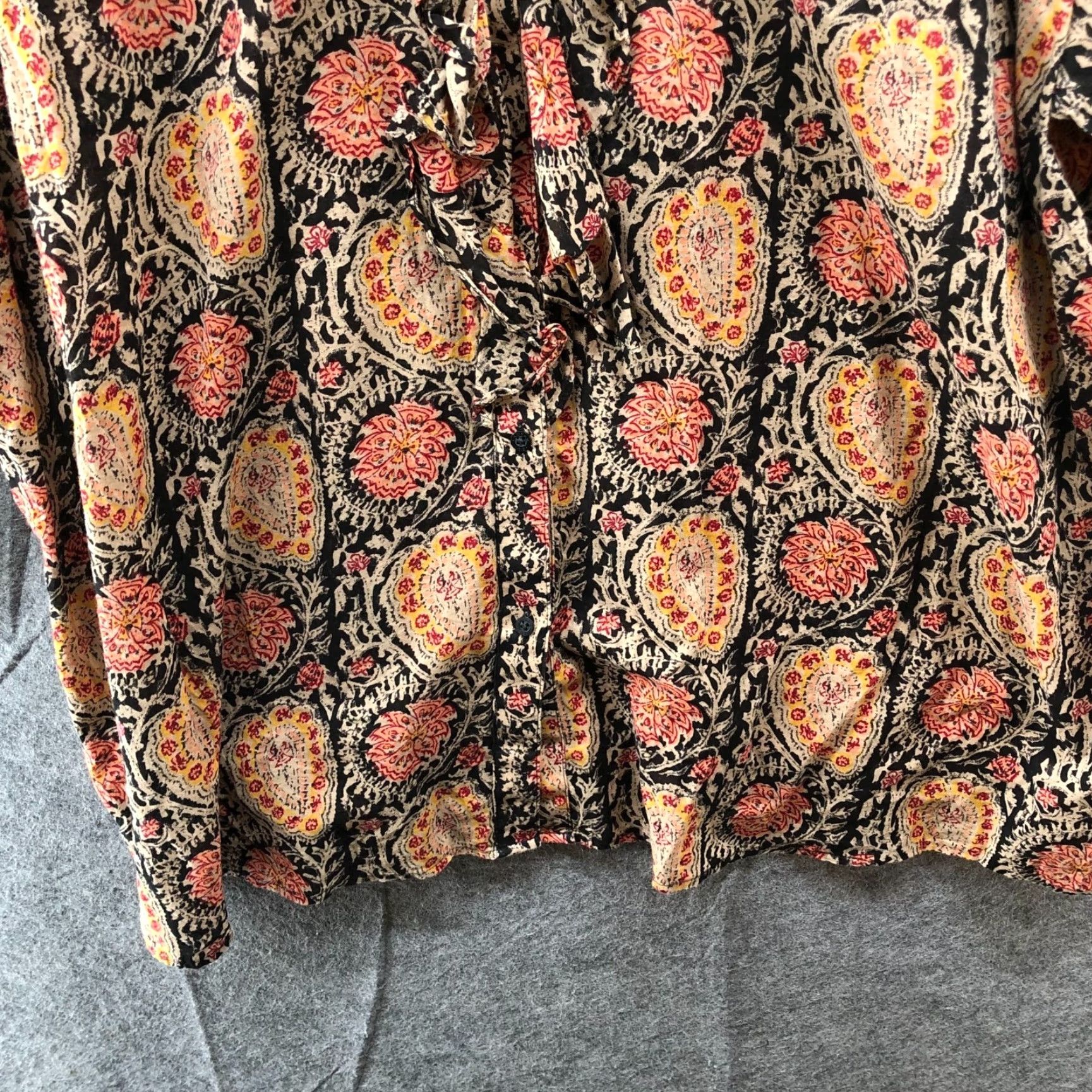 Ralph Lauren Lauren Ralph Lauren Blouse Womens 3XL 3/4 Sleeve Paisley Print Orange Bohemian Cotton Ruffle Shirt Adult Womens Slim Casual Shirt? Size XXL / US 16-18 / IT 52-54 - 5 Thumbnail