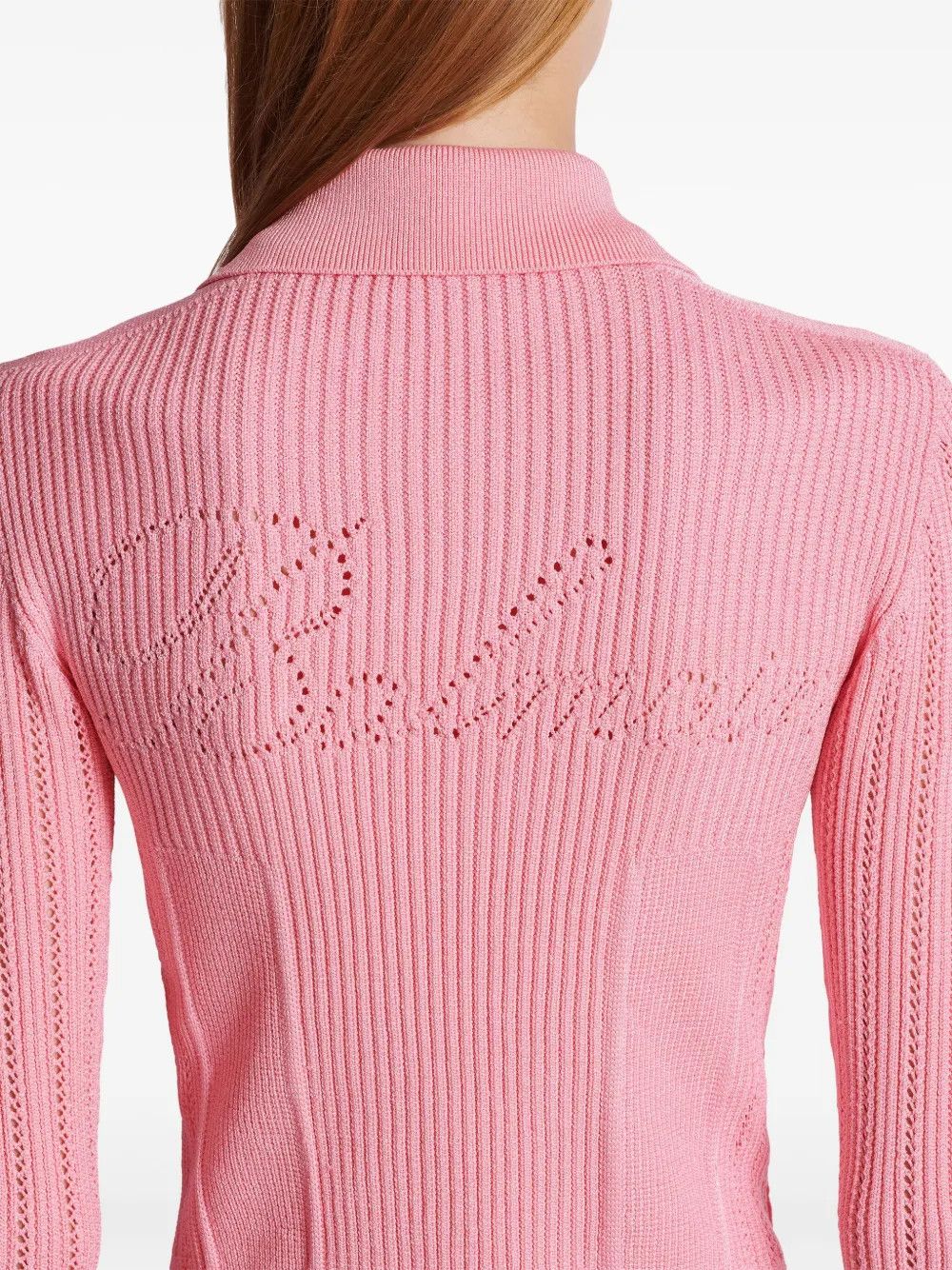 Balmain o1s1wg111225 Logo Embroidered Knit Cardigan in Pink Size M / US 6-8 / IT 42-44 - 7 Thumbnail