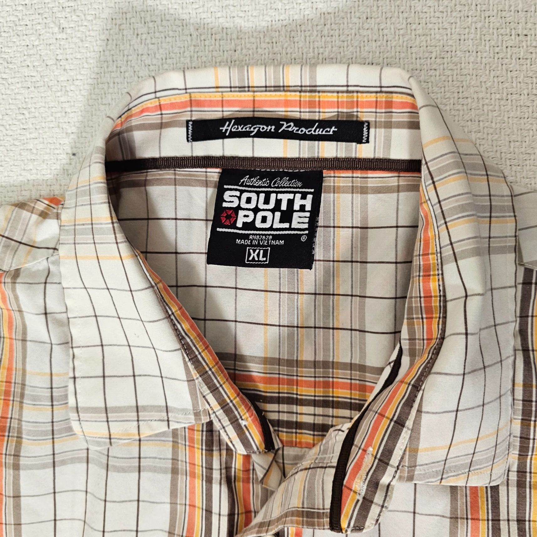 Southpole Southpole Button-Up Shirt Short Sleeve White Orange Plaid Button Down Collar Mens L Size US L / EU 52-54 / 3 - 2 Thumbnail