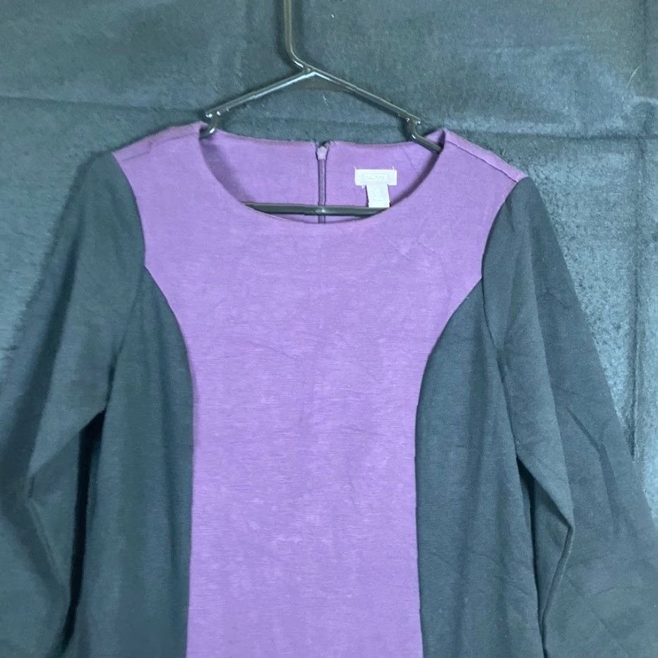 Vintage Chico's Womens Dress Black Purple Paneled Midi 3/4 Flare Sleeve Stretch 0 (S) Size S / US 4 / IT 40 - 2 Thumbnail
