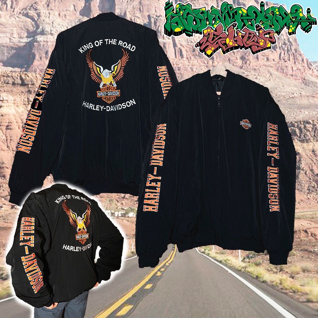 image of Harley Davidson Bomber Jacket With Embroideries in Black, Men's (Size XL)