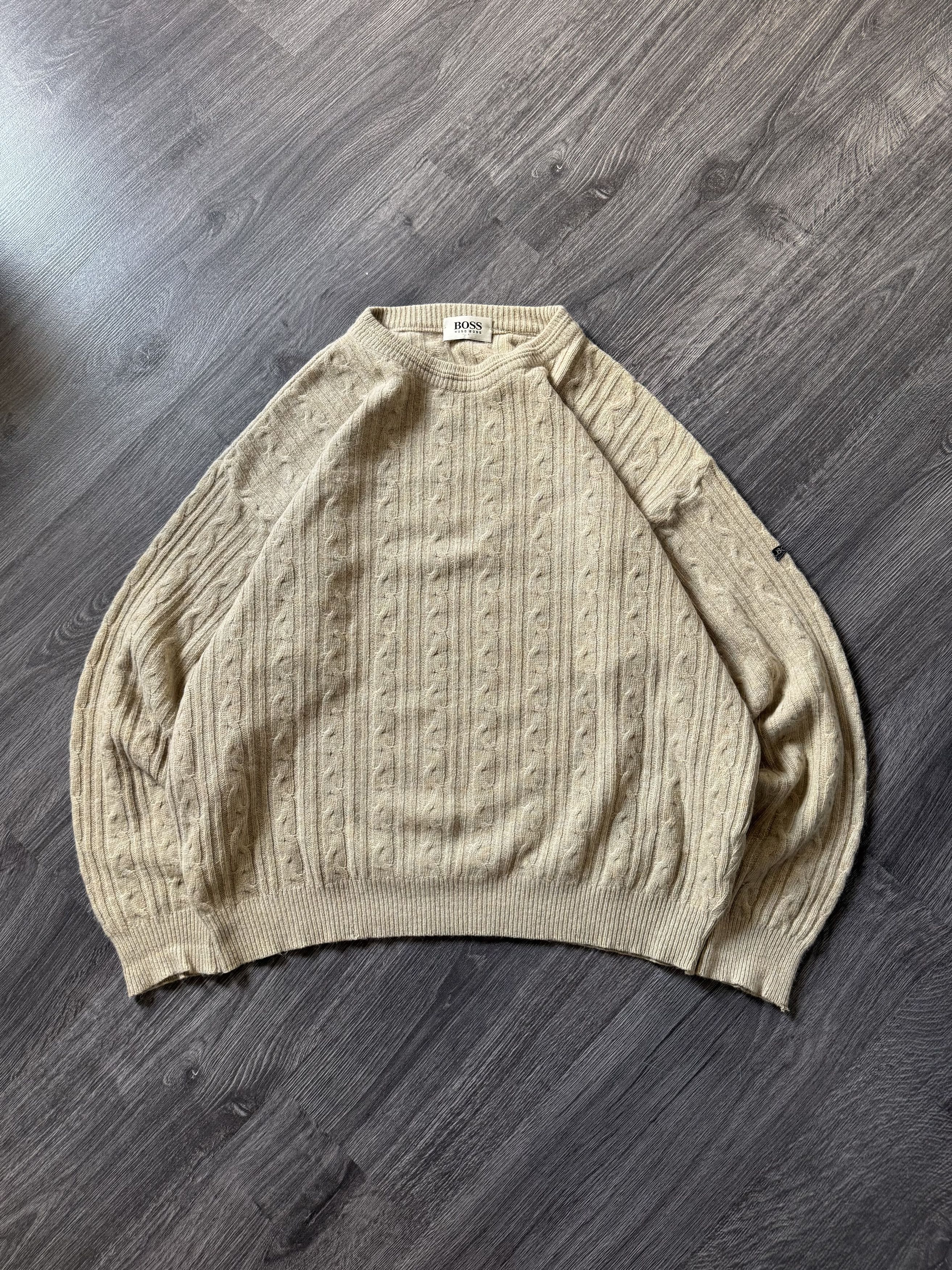 Vintage 90s Hugo Boss Knitted Wool Sweater Beige