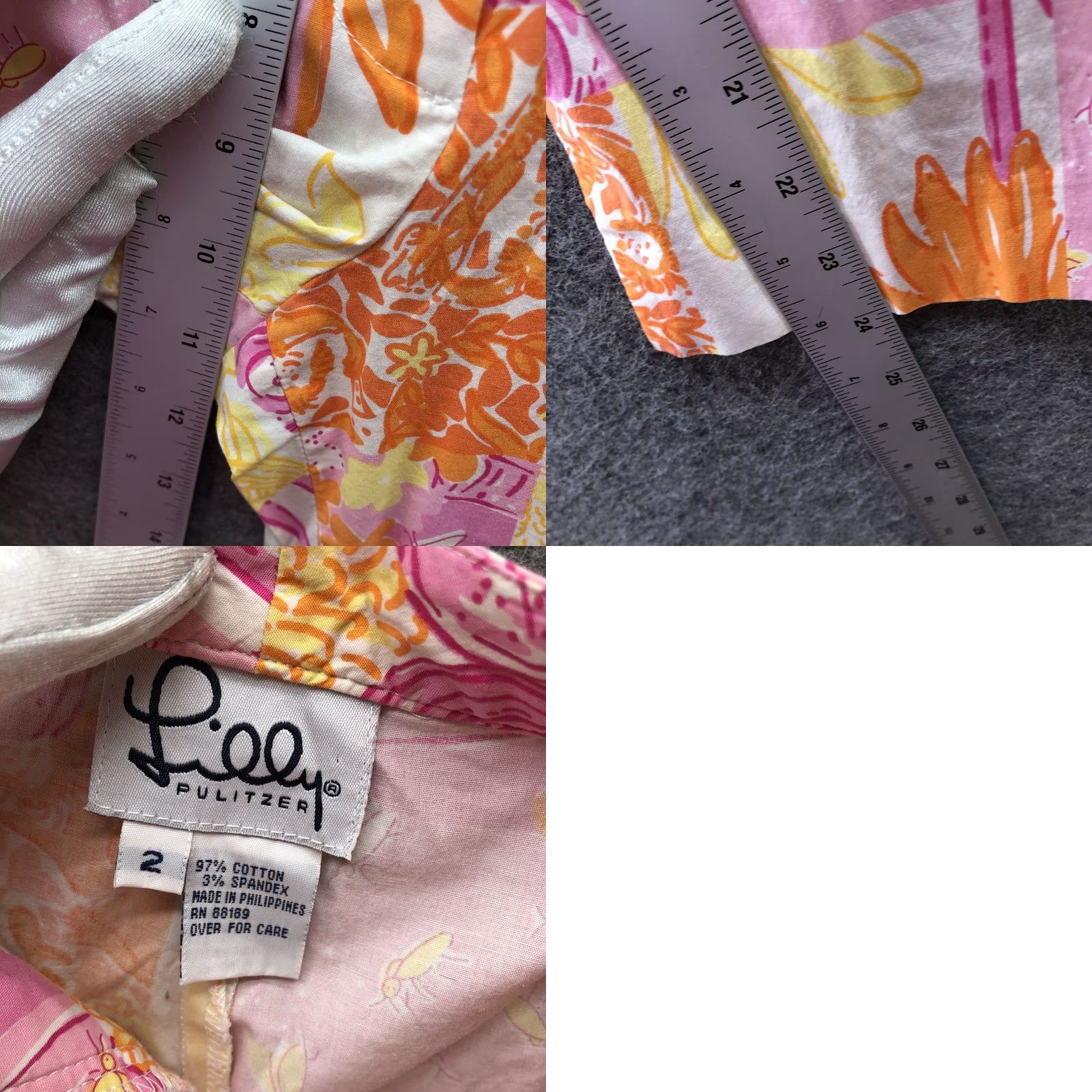 Lilly Pulitzer VINTAGE Lilly Pulitzer Patchwork Crop Pants Womens 2 Pink Orange Floral Tropical Casual Summer 2 Womens Pants Cropped Size 26" / US 2 / IT 38 - 8 Thumbnail