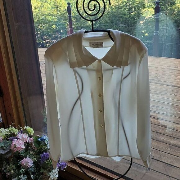 Vintage Breckenridge Ivory Sheer Button Down Long Sleeve Collared Sz Size L / US 10 / IT 46 - 2 Thumbnail