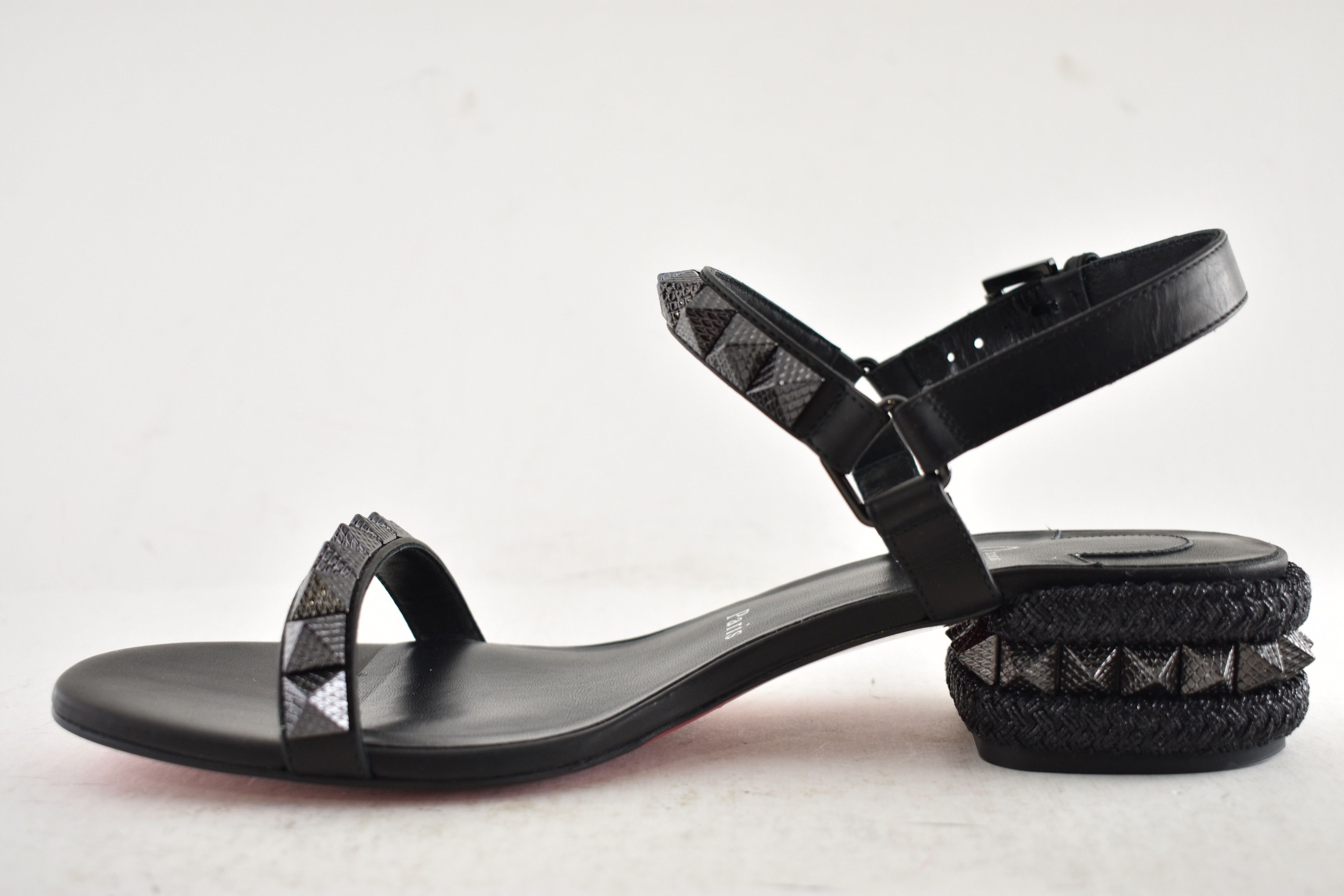 Christian Louboutin Pyrasand 30 Black Leather Block Heel Ankle Strap Sandal 35.5 Size US 5.5 / IT 35.5 - 15 Thumbnail