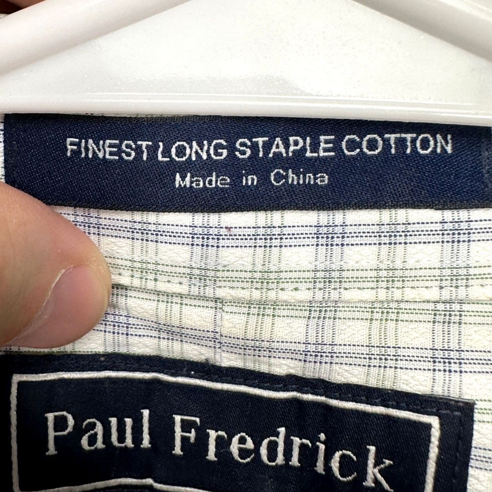 Vintage Paul Fredrick Mens Dress Shirt White Green Plaid Button Up Long Sleeve Adult 17-36 Size 46R - 6 Thumbnail