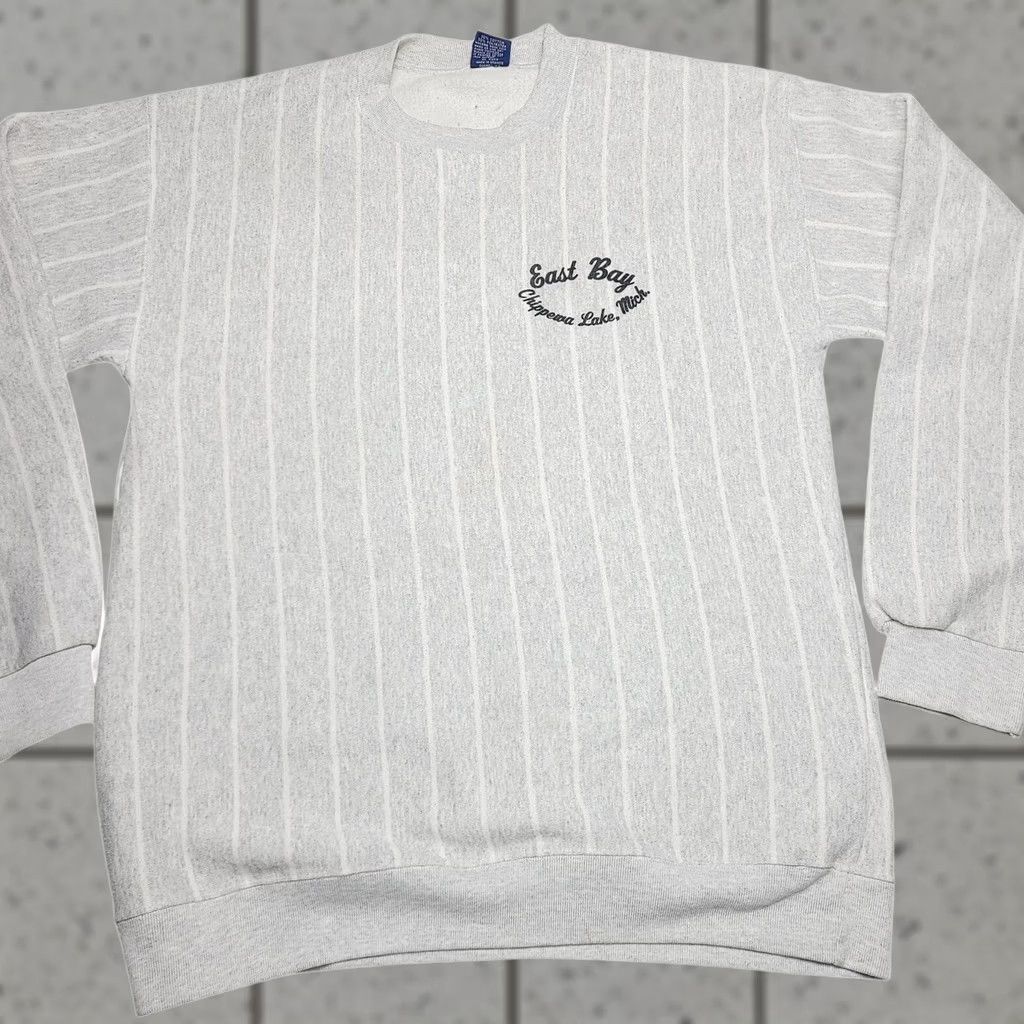Vintage VINTAGE Cal Cru Striped Sweatshirt XL Men 90s Made In USA Gray White Mens Size US XL / EU 56 / 4 - 1 Thumbnail