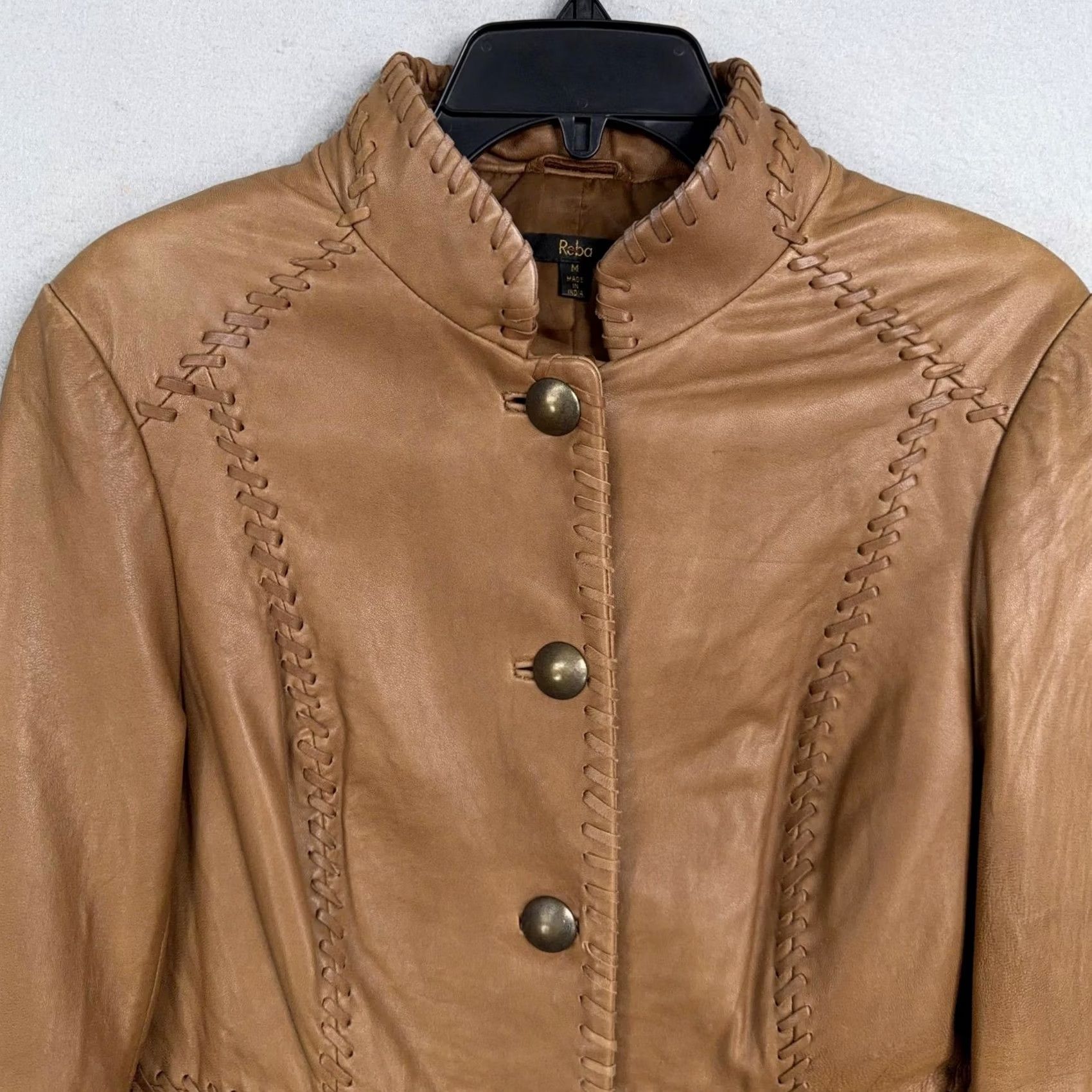 Vintage Reba Jacket Womens Medium Brown Leather Western Whipstitch Button Front Ladies Jacket Size M / US 6-8 / IT 42-44 - 2 Thumbnail