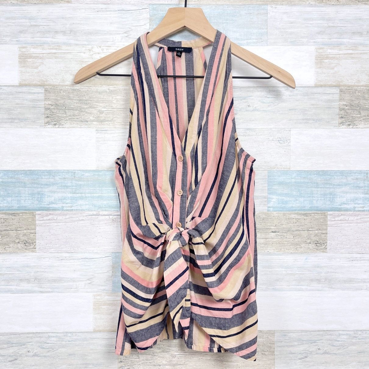 Other DREW Linen Striped Sleeveless Tie Front Top Pink Womens S Size S / US 4 / IT 40 - 1 Thumbnail