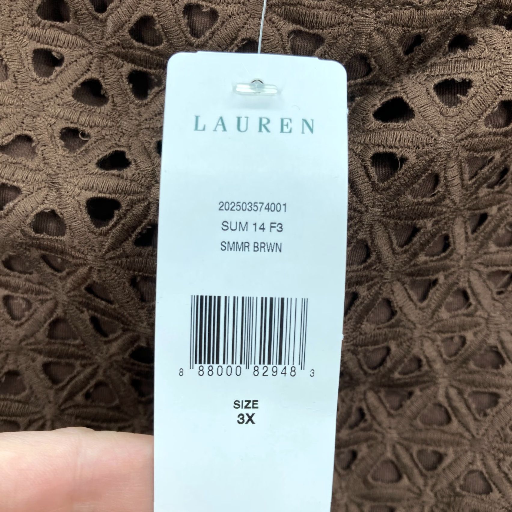 Ralph Lauren Lauren Ralph Lauren Brown Eyelet Sleeveless Tank Top 3X Cotton Stretch Boho NWT Size XXL / US 16-18 / IT 52-54 - 4 Thumbnail