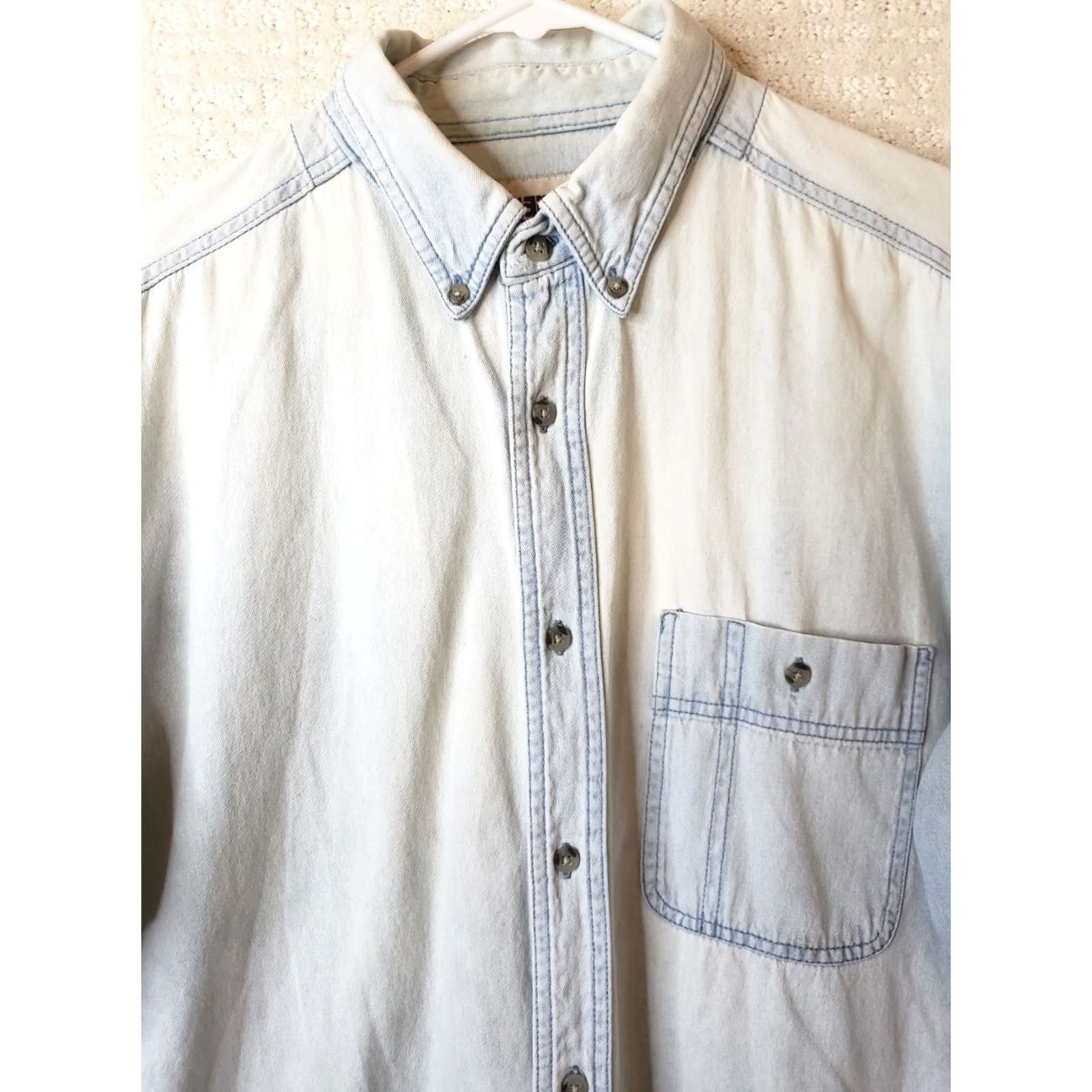 Wrangler Wrangler Rugged Wear Long Sleeve Faded Denim Shirt Button Up Men L Chest 48" Blue Cotton Jeanswear Shirt Button-Down Collared 30" Regular Slim Relaxed Size US L / EU 52-54 / 3 - 3 Thumbnail