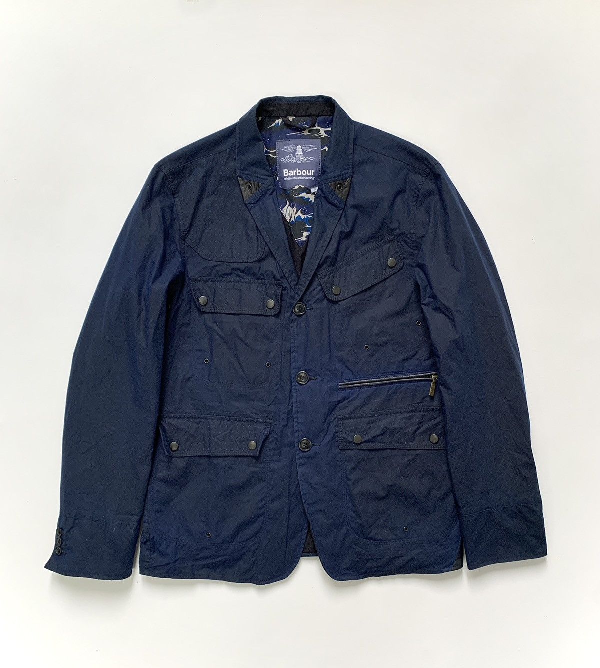 image of Barbour x White Mountaineering Wax Lapel Jacket in Navy Blue, Men's (Size XL)