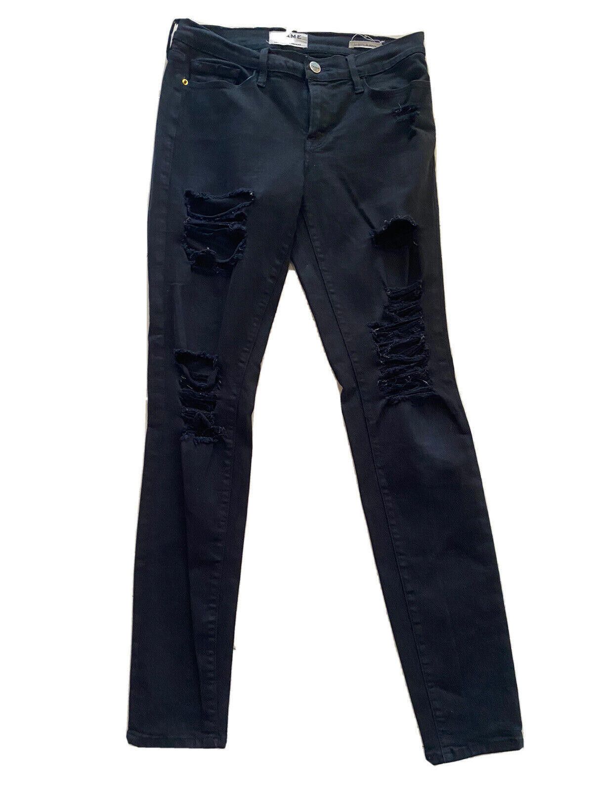 Frame Woman's Frame Denim Le Skinny De Jeane Black Ripped Pants 27 Size 27" / US 4 / IT 40 - 2 Thumbnail