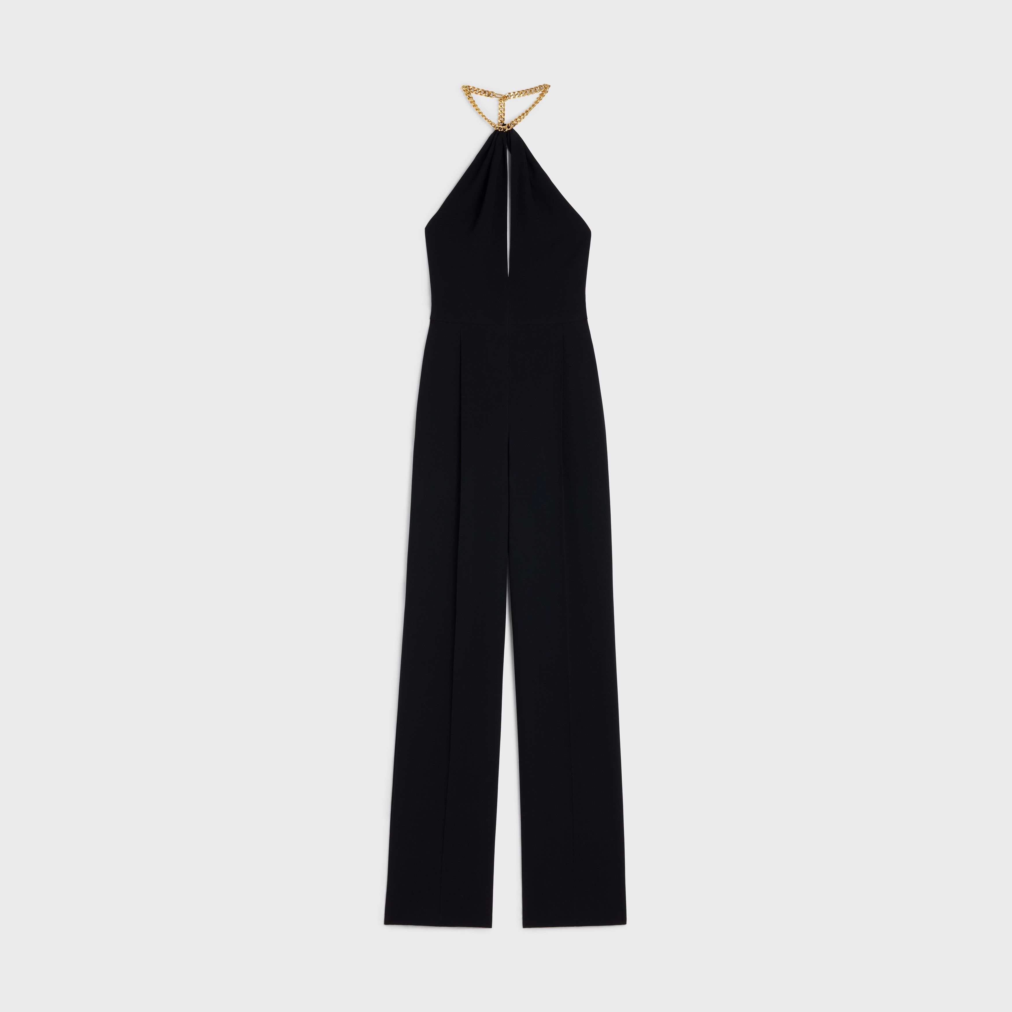Celine o1bcso1str0824 Jumpsuit Chain Collar Crêpe Satin in Black Size 24" / US 00 / IT 34 - 1 Thumbnail
