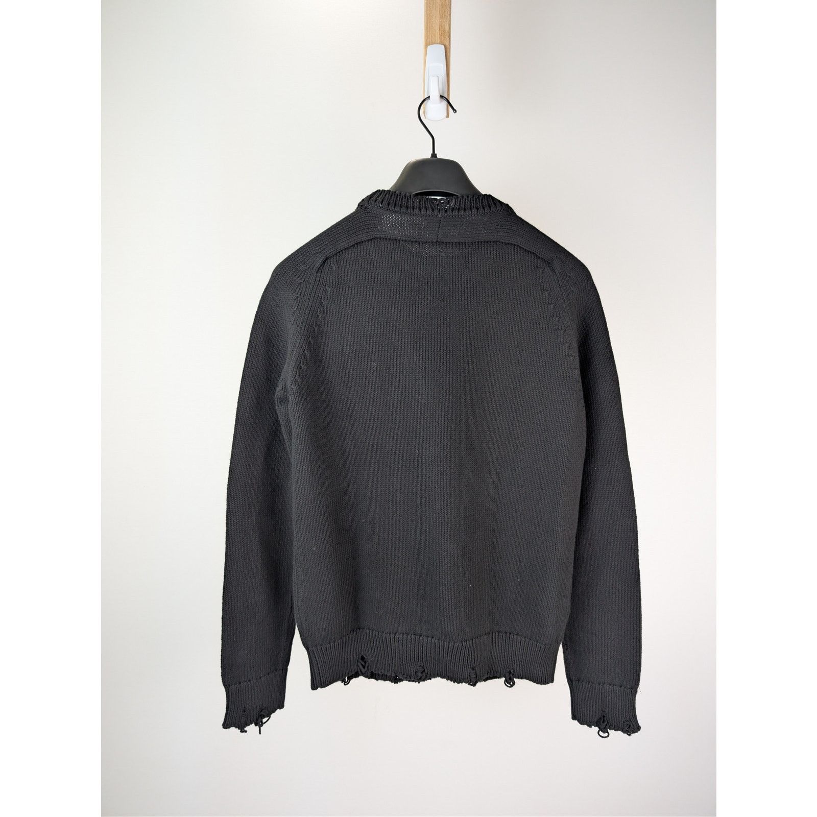 Saint Laurent Paris o1rshd1 Distressed Cotton Knit Crew-Neck Sweater in Black Size US M / EU 48-50 / 2 - 18 Thumbnail