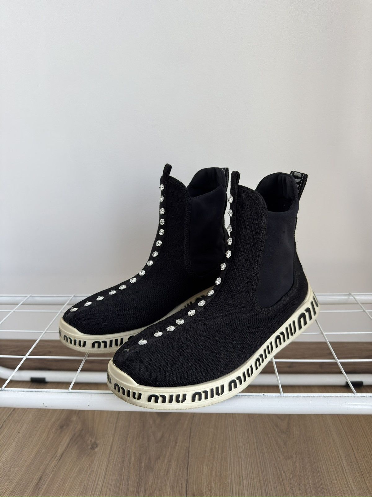Miu Miu Miu Miu High Top Shocks Knit Fabric Black Sneakers Shoes Size US 9 / IT 39 - 1 Thumbnail