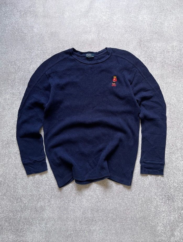 Vintage Polo Bear Ralph Lauren Waffle Sweater Y2K S
