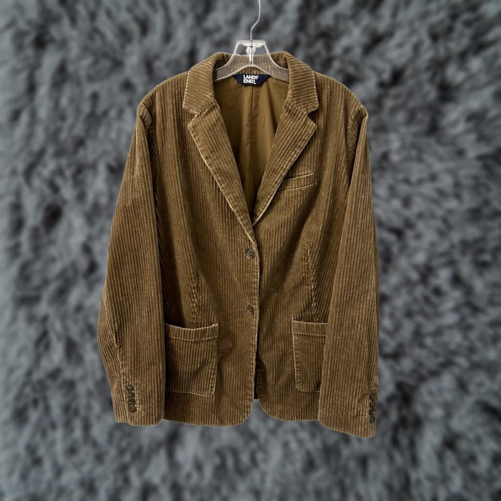 Lands' End Lands' End Corduroy Blazer Mens 44R Brown 2 Button Sport Coat Jacket Vintage No Usages Collection Size 44R - 1 Thumbnail