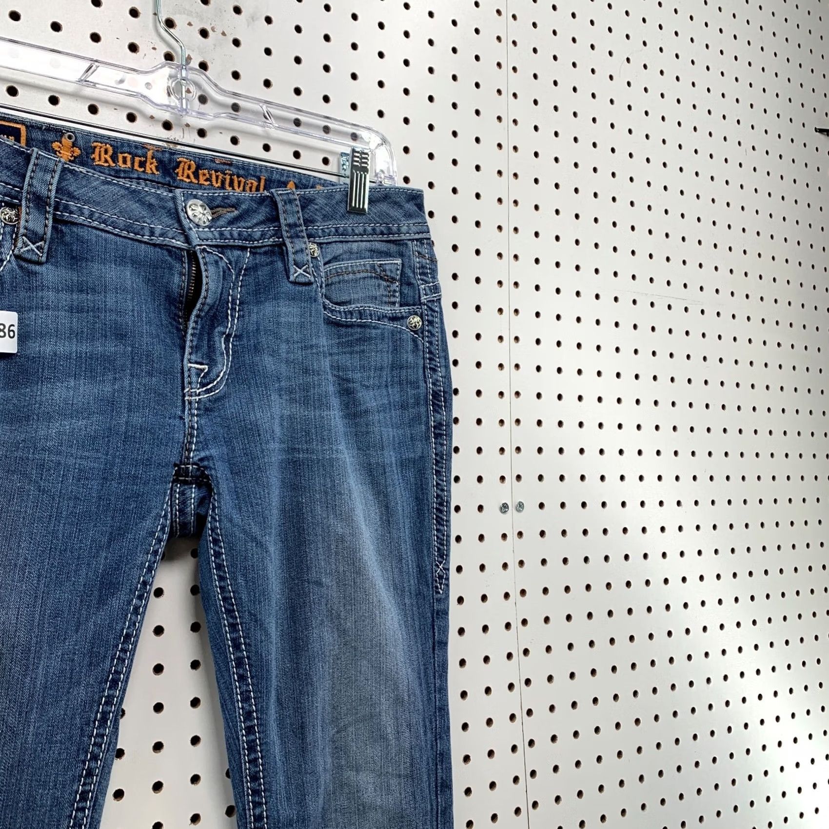 Vintage VINTAGE Rock Revival Skinny Jeans WOmens Size 29 SLim Blue Flap Pocket Fits 32x30 Denim Size 29" - 4 Thumbnail