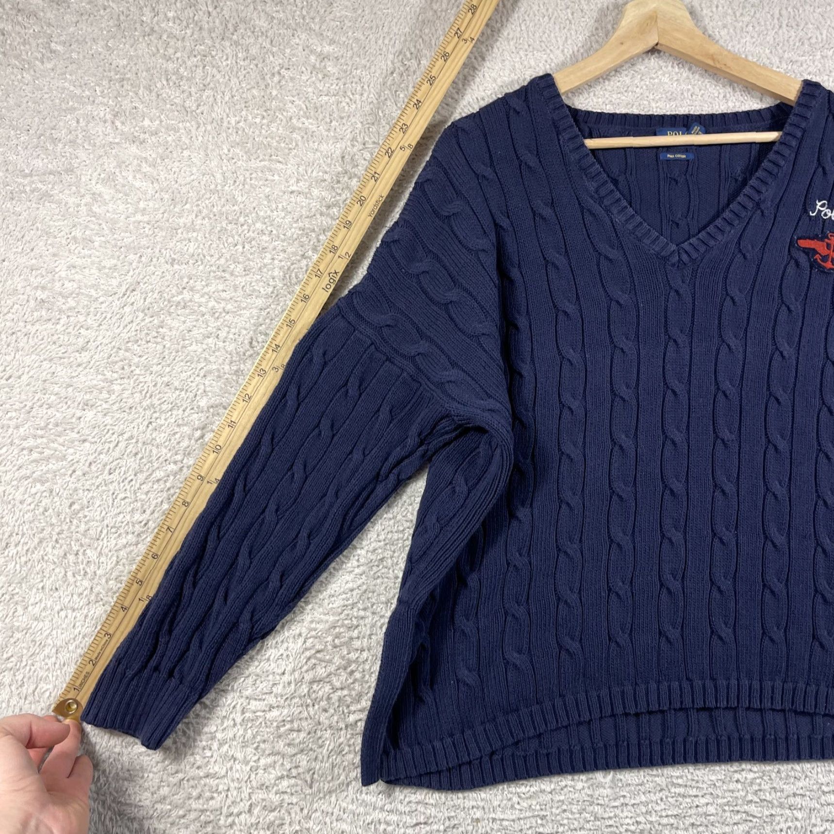 Polo Ralph Lauren Polo Ralph Lauren Sweater Women's XL Navy V-Neck Cable Knit Nautical Boxy Sail 90s Preppy Mens? Size XL / US 12-14 / IT 48-50 - 6 Thumbnail