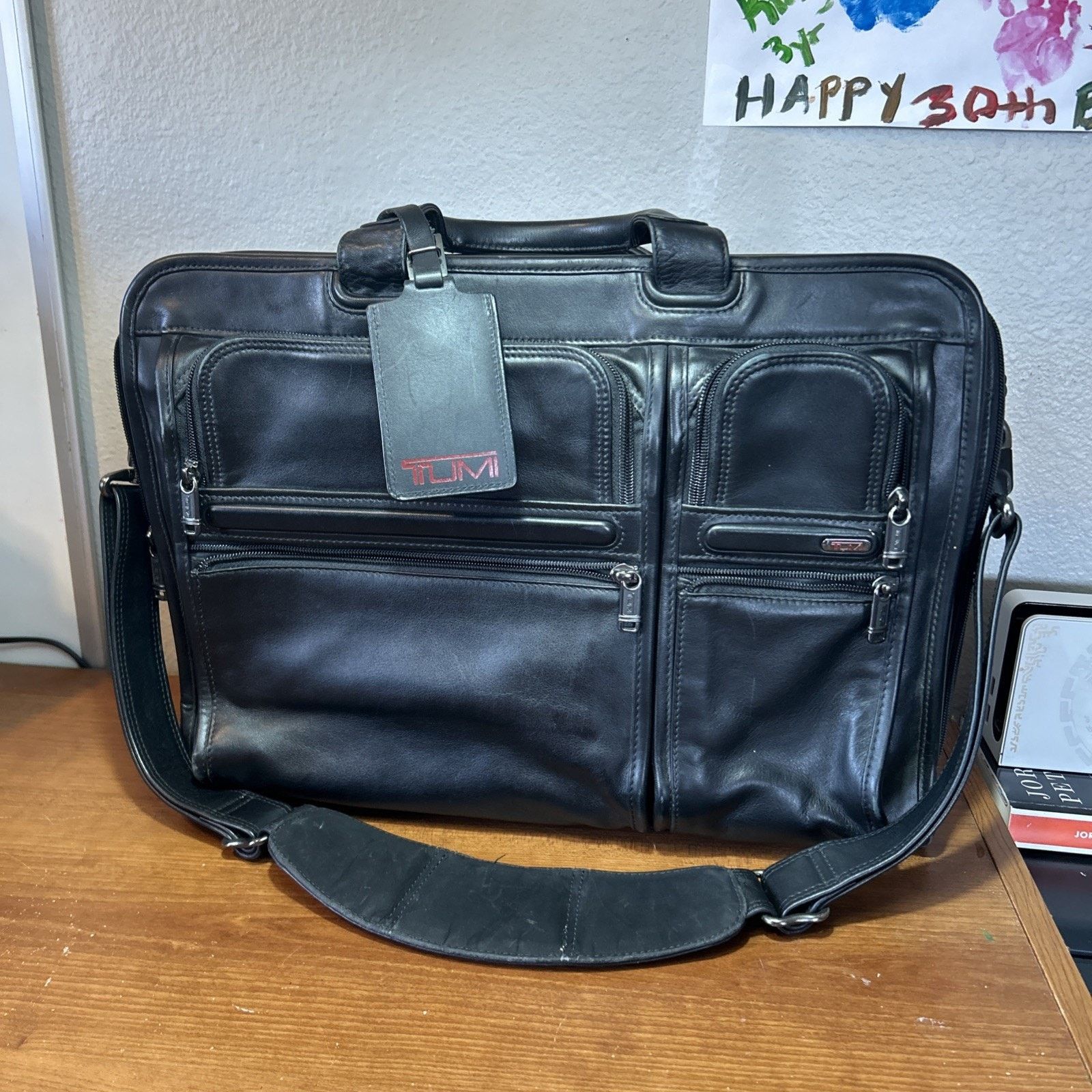 Tumi TUMI Alpha Black Leather Briefcase Computer Bag Work Size ONE SIZE - 3 Thumbnail