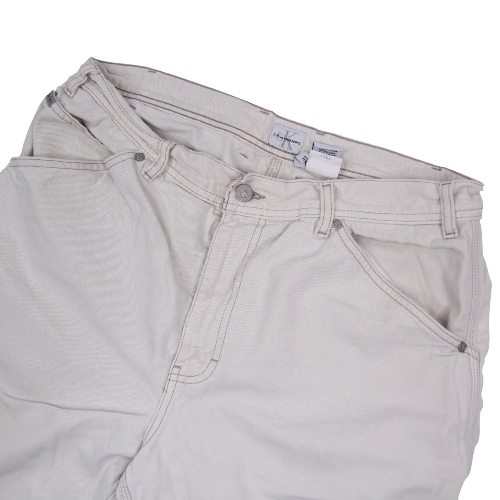 Calvin Klein VINTAGE Calvin Klein Mens Jean Shorts 33 Tan Y2k Patch 9/10 Shirts? Size US 33 - 3 Thumbnail