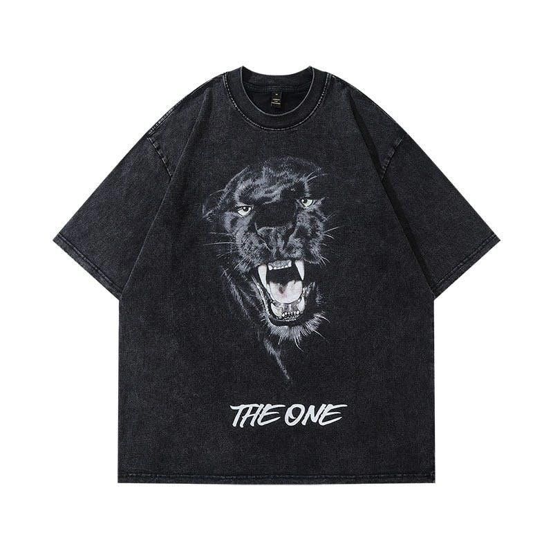 image of Tee Panther Graphic Bleached T Shirt in Black, Men's (Size Medium)