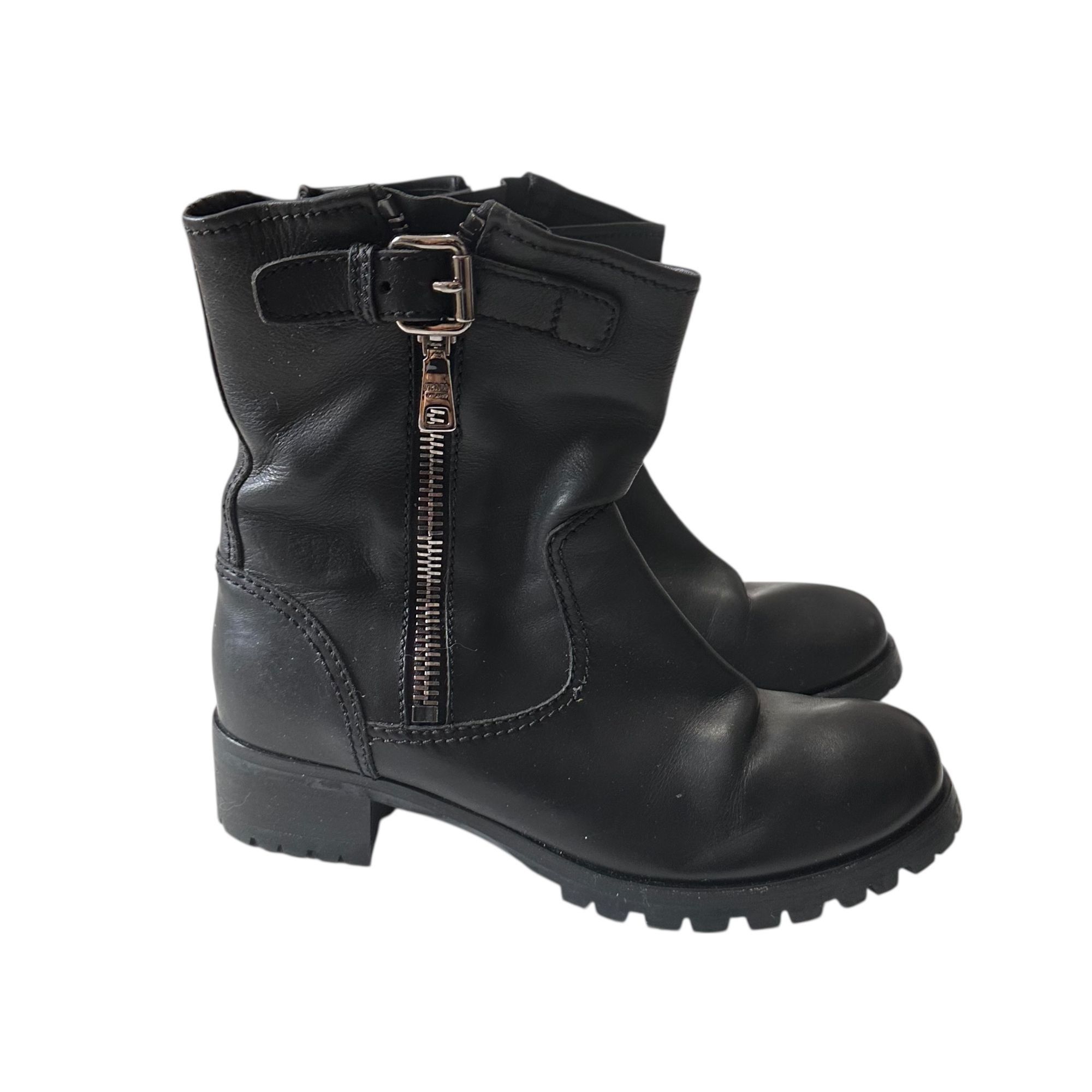 Prada Prada Biker Boots Black Leather Lug Sole Ankle Boots EU 38.5 Size US 8.5 / IT 38.5 - 5 Thumbnail