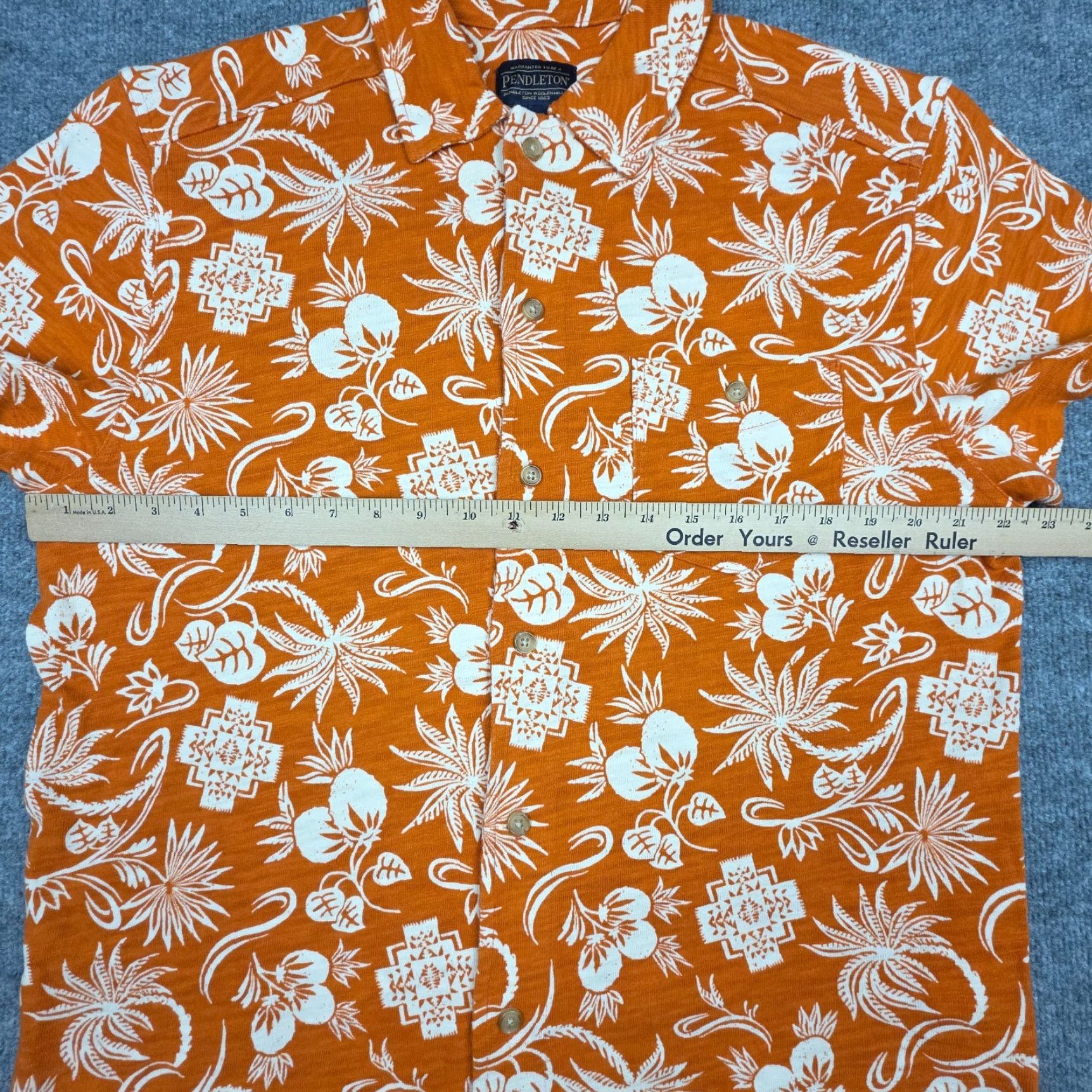 Pendleton Pendleton Wayside Knit Shirt Men M Orange Floral Button Up Short Sleeve Shirt Size US M / EU 48-50 / 2 - 7 Thumbnail