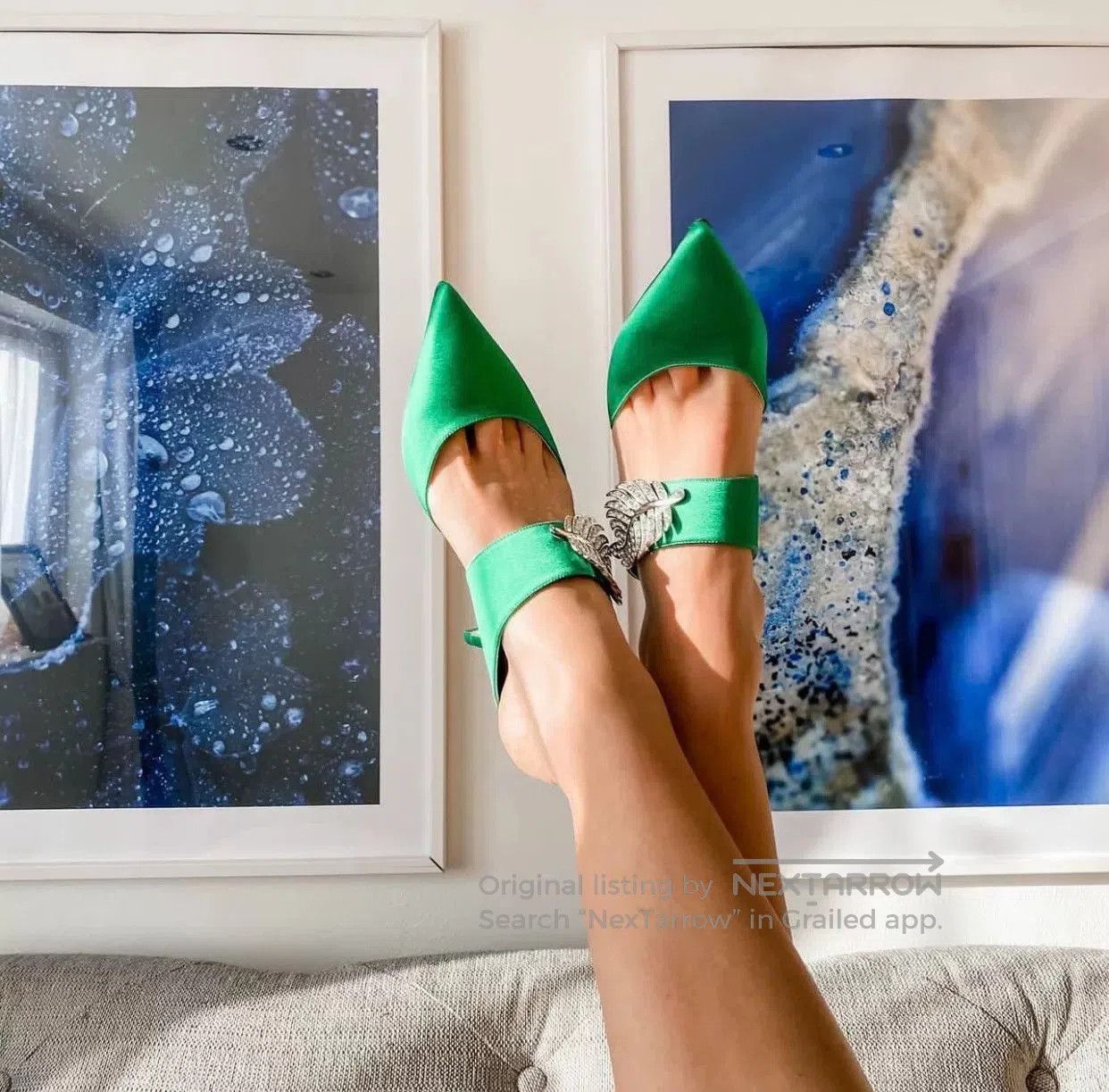 Nicholas Kirkwood Nicholas Kirkwood Green Crystal Leaf Heel Sandals. Size US 7 / IT 37 - 6 Thumbnail