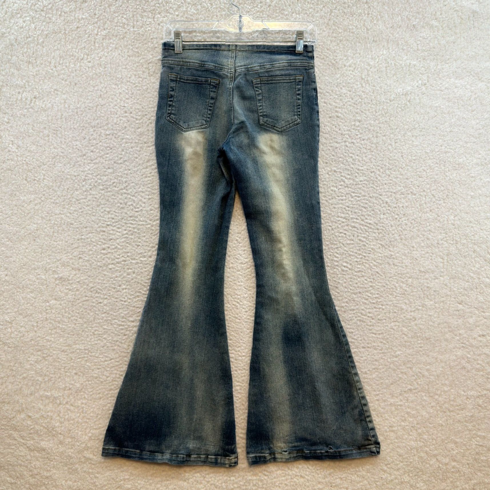 Bell Y2K Vintage Bell Bottoms Flare Jeans 4 26 Burnout 70s Hippie Boho Festival Rave Womens Girls Burnout Look Hippy Blue Hua Di Regular Inseam 30 Size 27" / US 4 / IT 40 - 2 Thumbnail