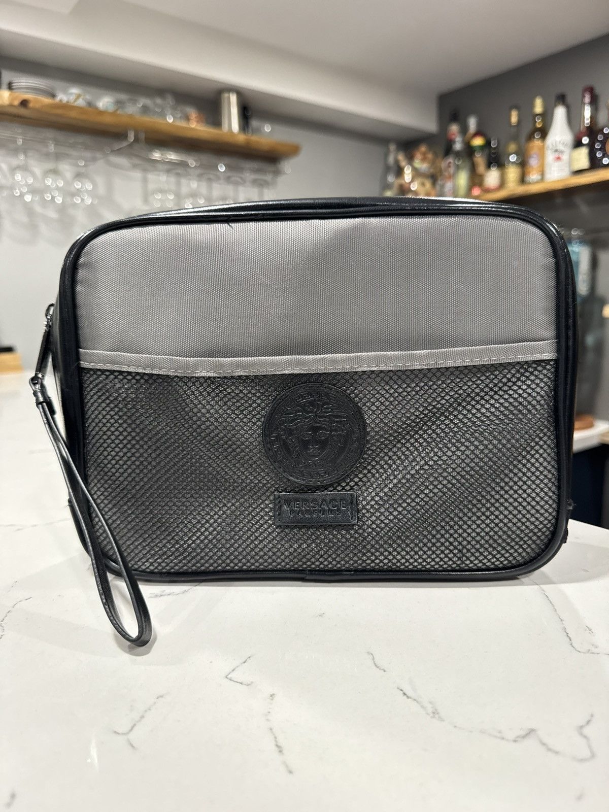 Versace VERSACE Parfums Black & Gray Mesh Detail Travel Toiletry Bag Size ONE SIZE - 1 Thumbnail
